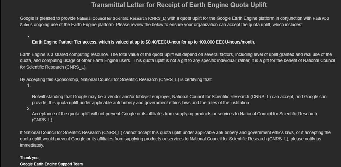 Google Earth Engine Grants CNRS-L Partner Tier Access with Enhanced Computational Capacity